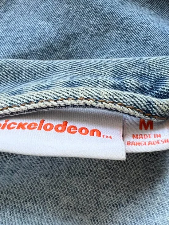 Nickelodeon denim trucker jacket Medium collared button up 90s kid light jean - Picture 6 of 6